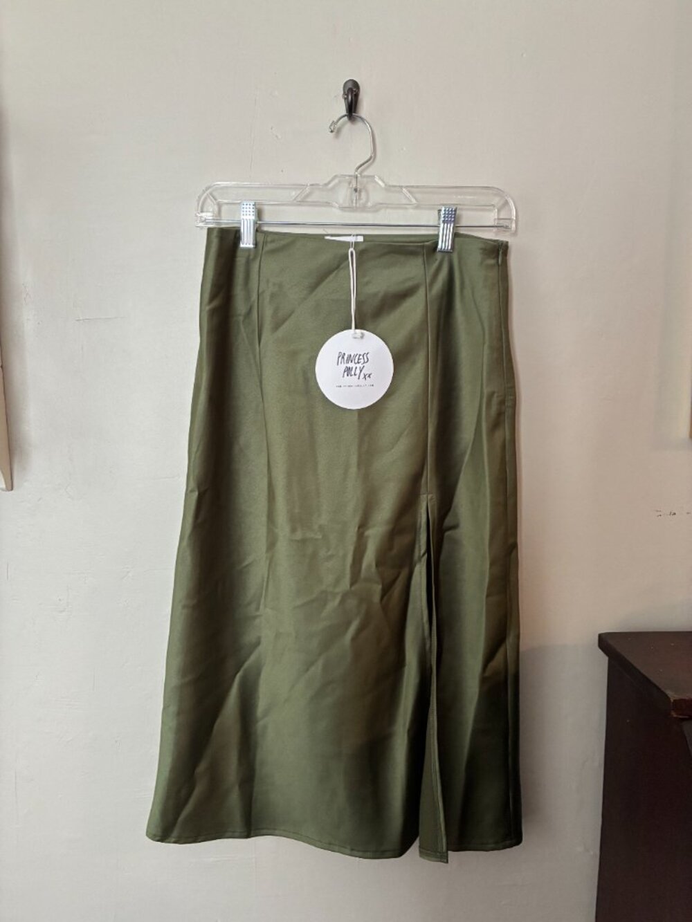 New with Tags Princess Polly Olive Green Midi Skirt with Slit